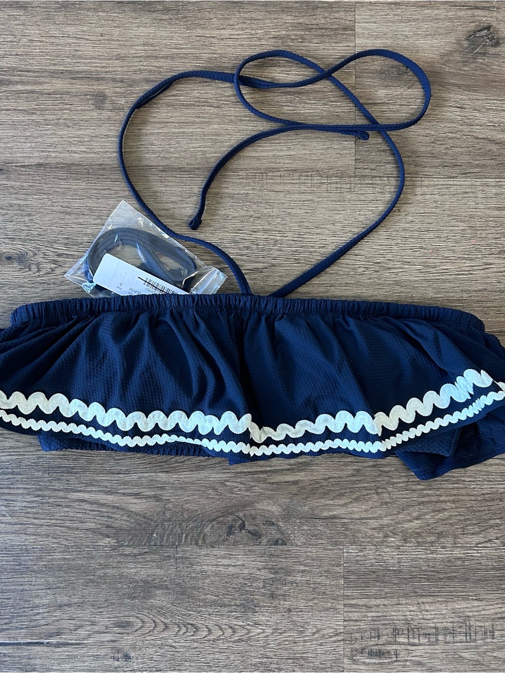 J. Crew|Navy Bandeau Swim Top with Ruffle Edge and extra Straps sz Small